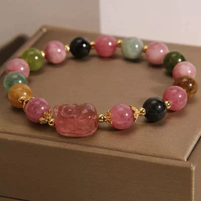 Bracciale Pi Xiu Tormalina e Quarzo Fragola "Ricchezza Spirituale"