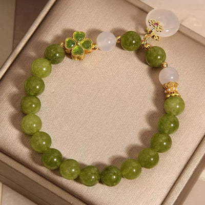 Armband Kleeblatt Grüner Turmalin und Jade "Strahlen des Optimismus"