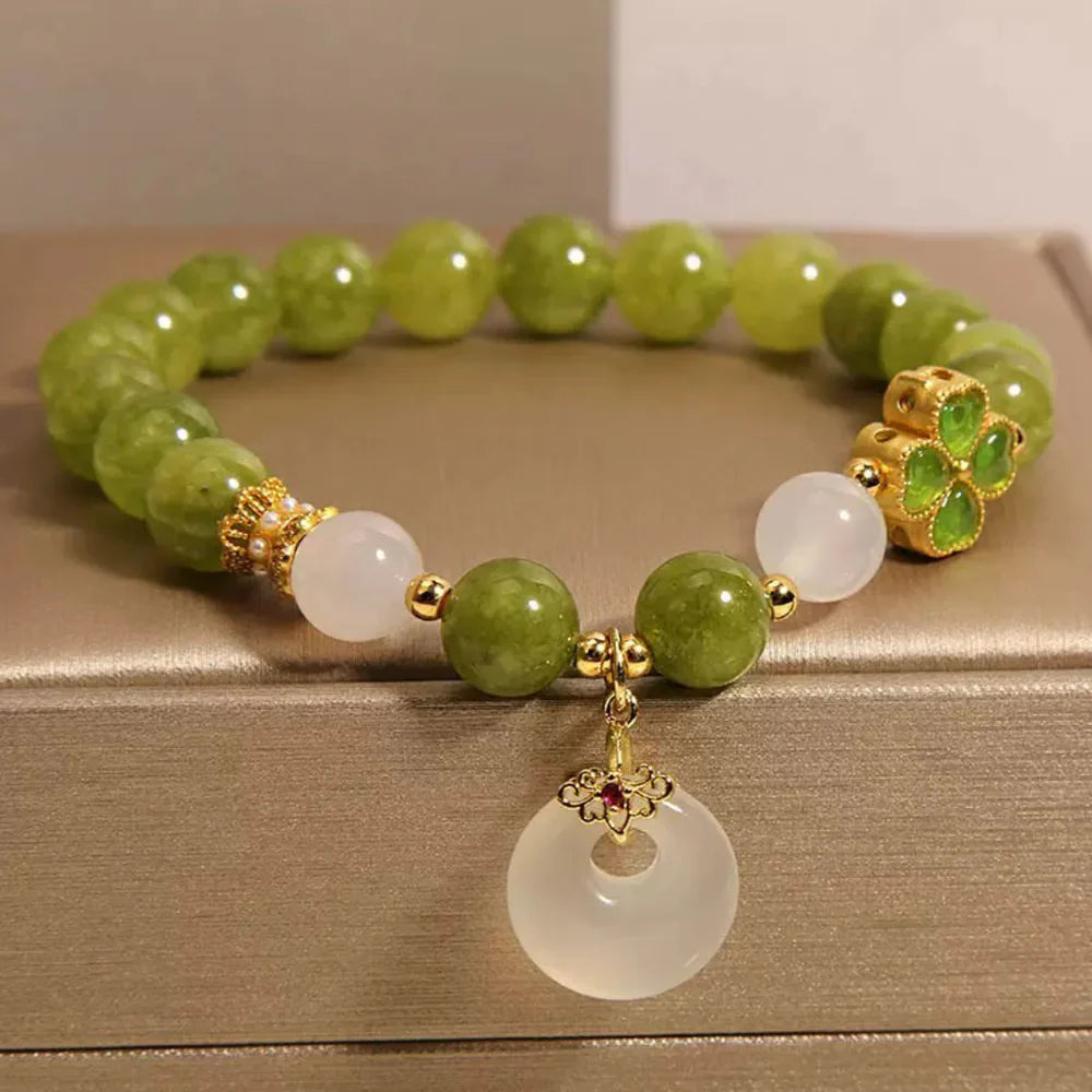 Bracelet Trèfle Tourmaline Verte et Jade "Rayons d'Optimisme"