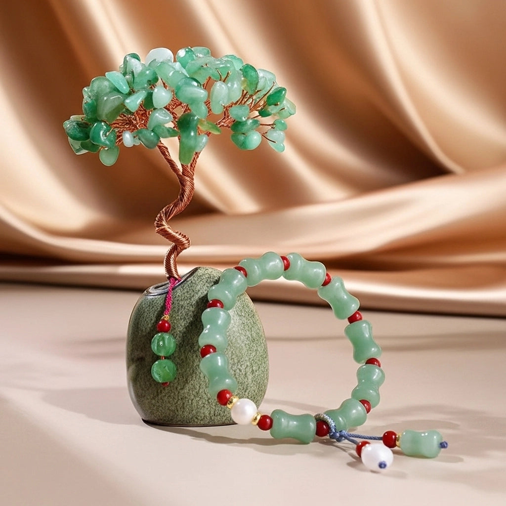 Vertrauen - Geschenkbox aus grüner Aventurin, Lebensbaum und Armband