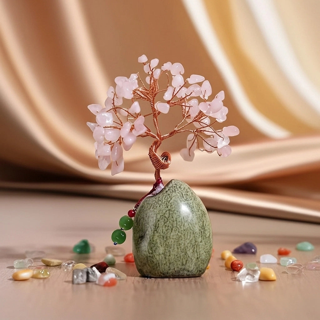 Amor - Cofre de Regalo en Cuarzo Rosa, Árbol de la Vida y Pulsera