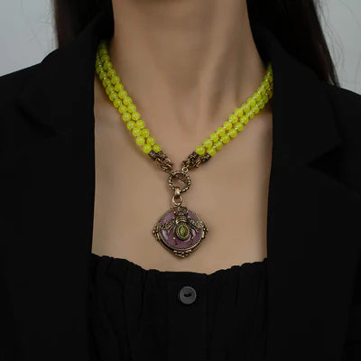 Collier Agate Jaune "Abeille d'Or"