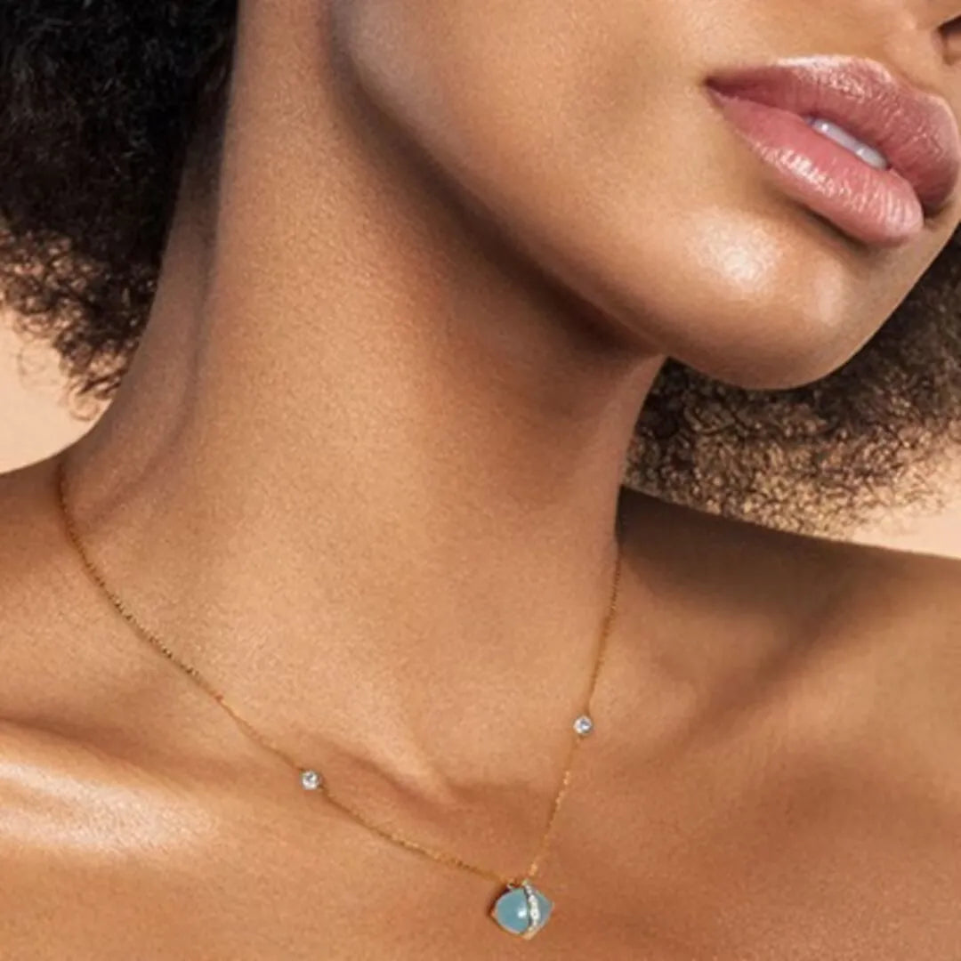 Collana Acquamarina "Galassia Blu" Argento Dorato Oro 14K