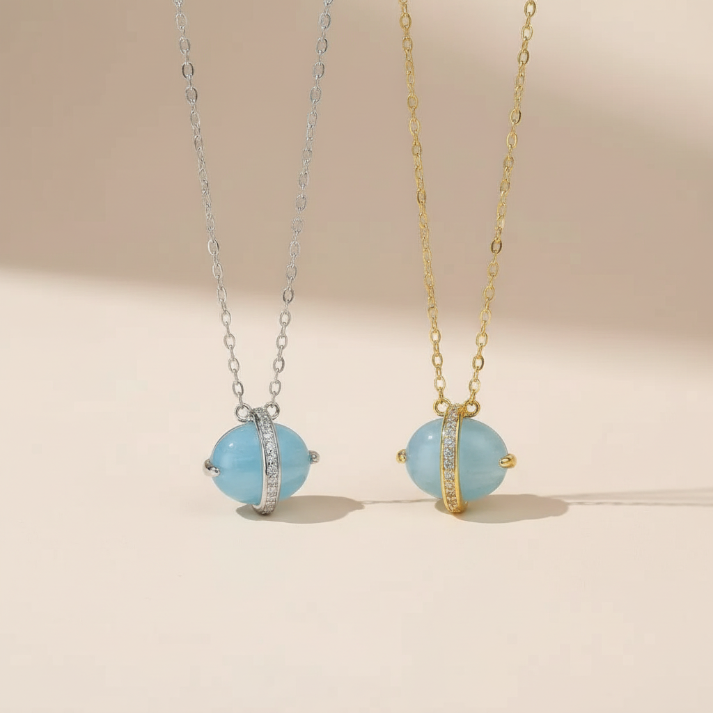 Collana Acquamarina "Galassia Blu" Argento Dorato Oro 14K