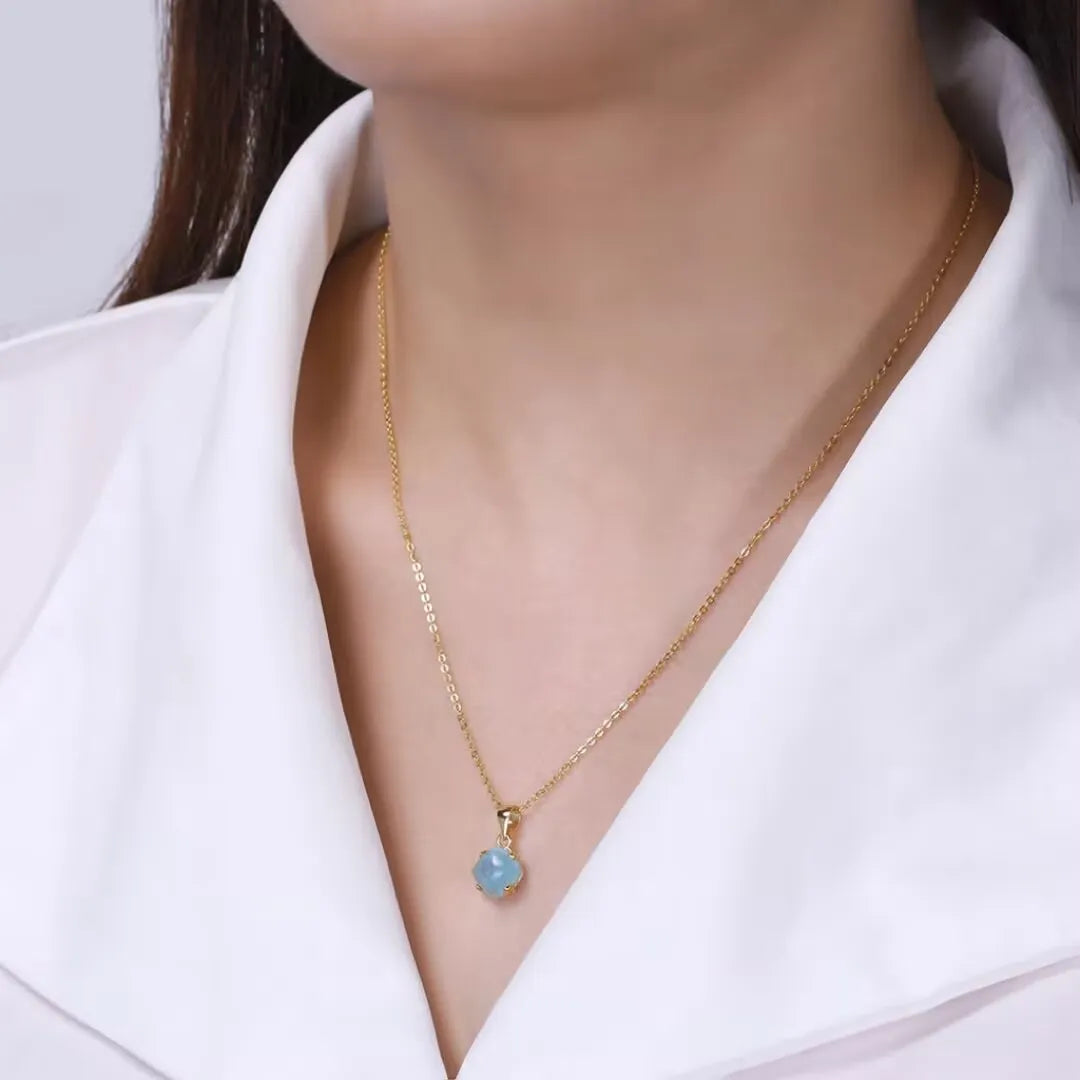 Collana Acquamarina "Onde di Serenità" Argento Dorato Oro 14K