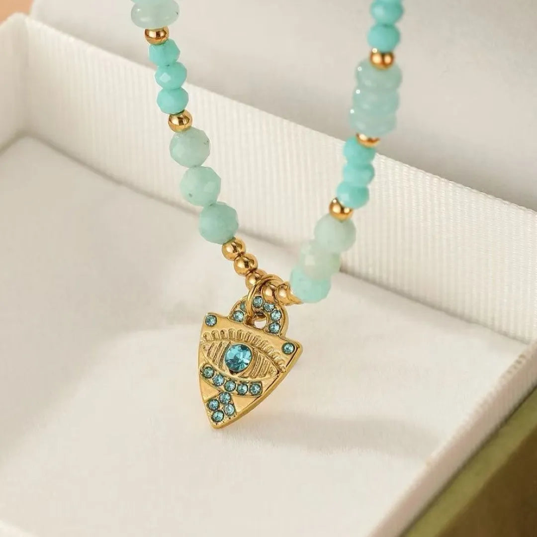 Amazonite Evil Eye Necklace "Soothing Eye"