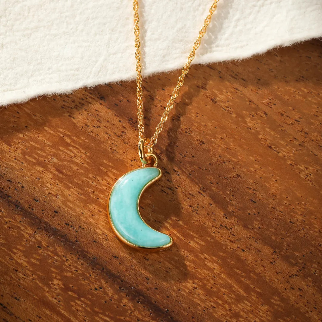 Collar Luna Amazonita "Luna Elegante" Plata Dorada Oro