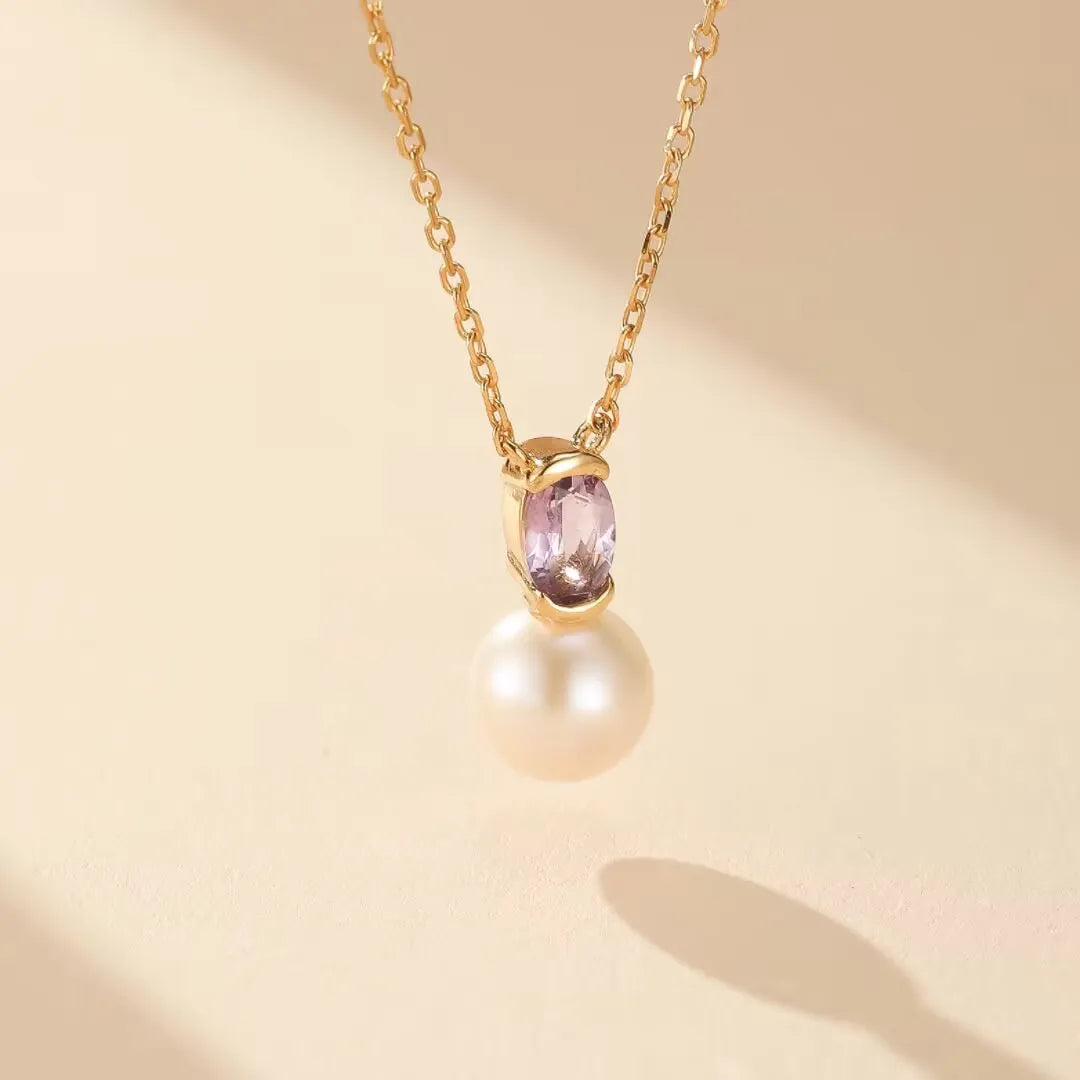 Amethyst- und Perlenhalskette "Reflexionen der Eleganz" vergoldet Silber