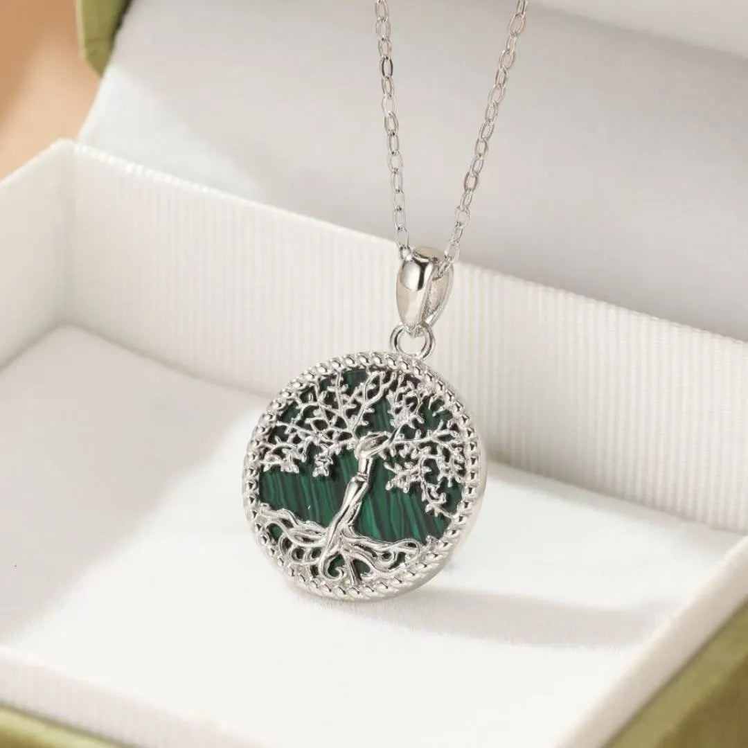 Collana Albero della Vita Malachite "Radici di Equilibrio" Argento