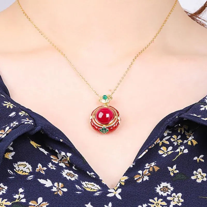 Kette Karneol "Blume der Leidenschaft" Vergoldet Silber