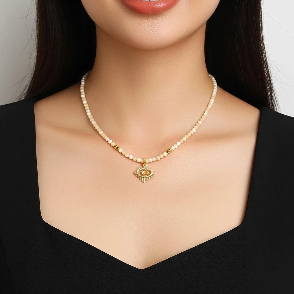 Collier Mauvais Œil Citrine "Regard Protecteur" Argent Doré Or