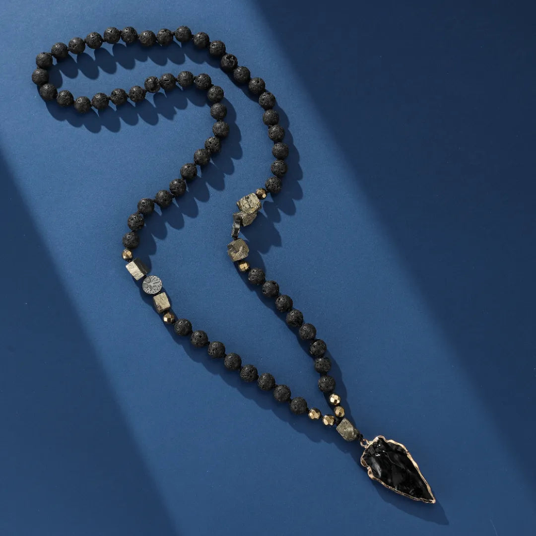 Collier Obsidienne et Pierre de Lave "Volcan Noir"