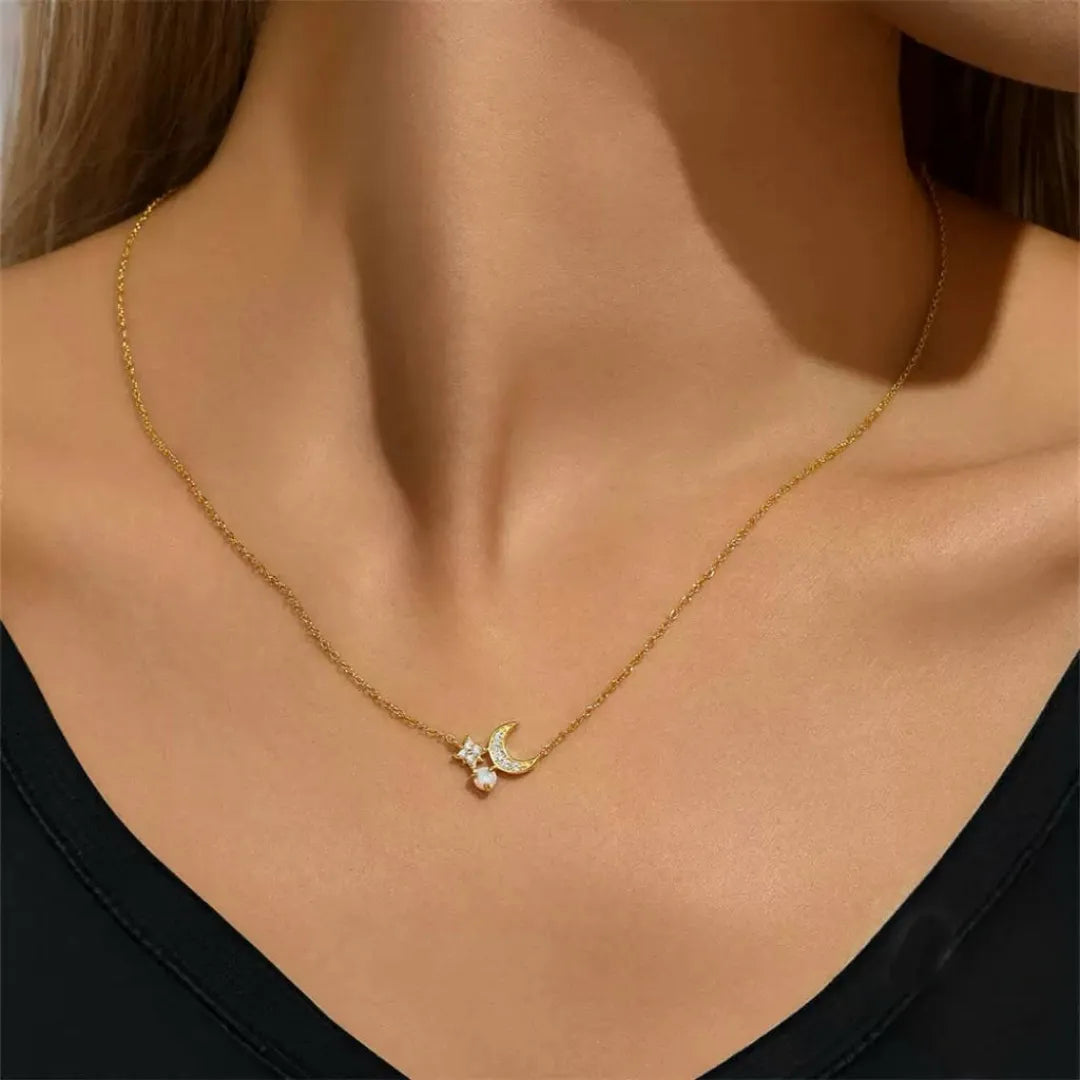 Collier Opale "Charme Nocturne" Argent Doré Or 18K