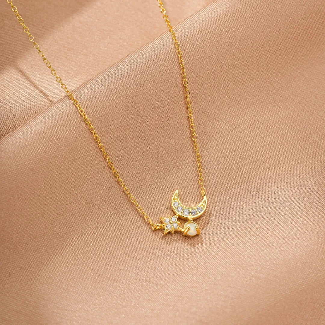 Opal Necklace "Night Charm" 18K Gold Plated Silver