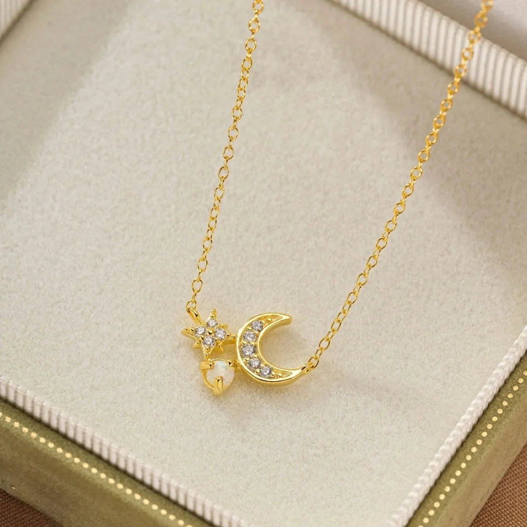 Opal Necklace "Night Charm" 18K Gold Plated Silver