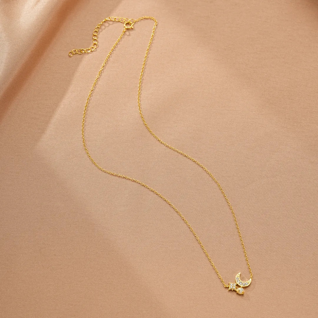 Opal Necklace "Night Charm" 18K Gold Plated Silver