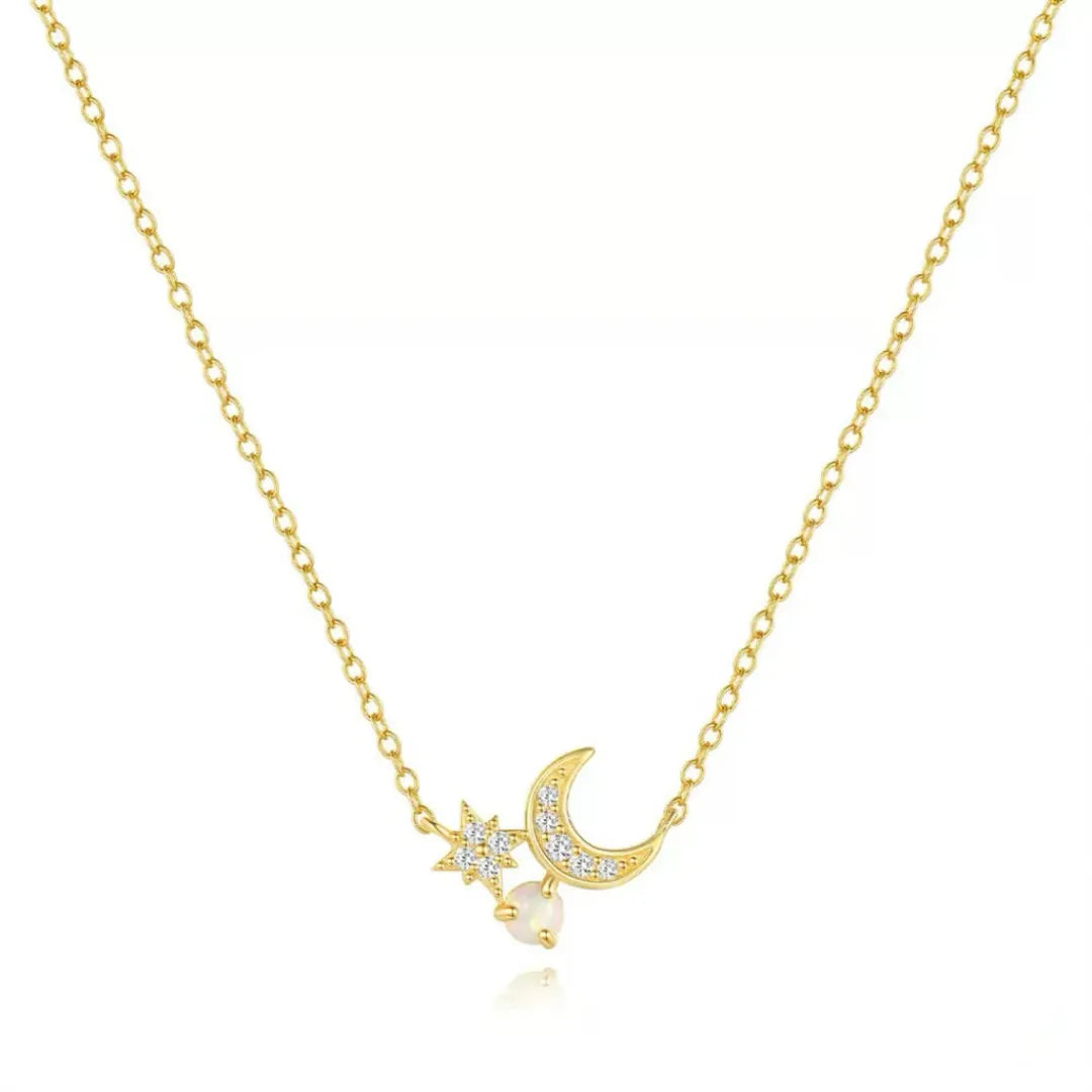 Opal Necklace "Night Charm" 18K Gold Plated Silver