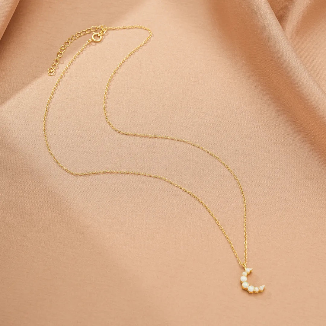 Collar Ópalo "Luna Suave" Plata Dorada Oro 18K