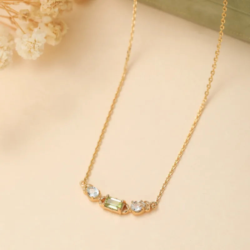 Collar Peridoto y Topacio "Refinamiento Geométrico" Plata Dorada