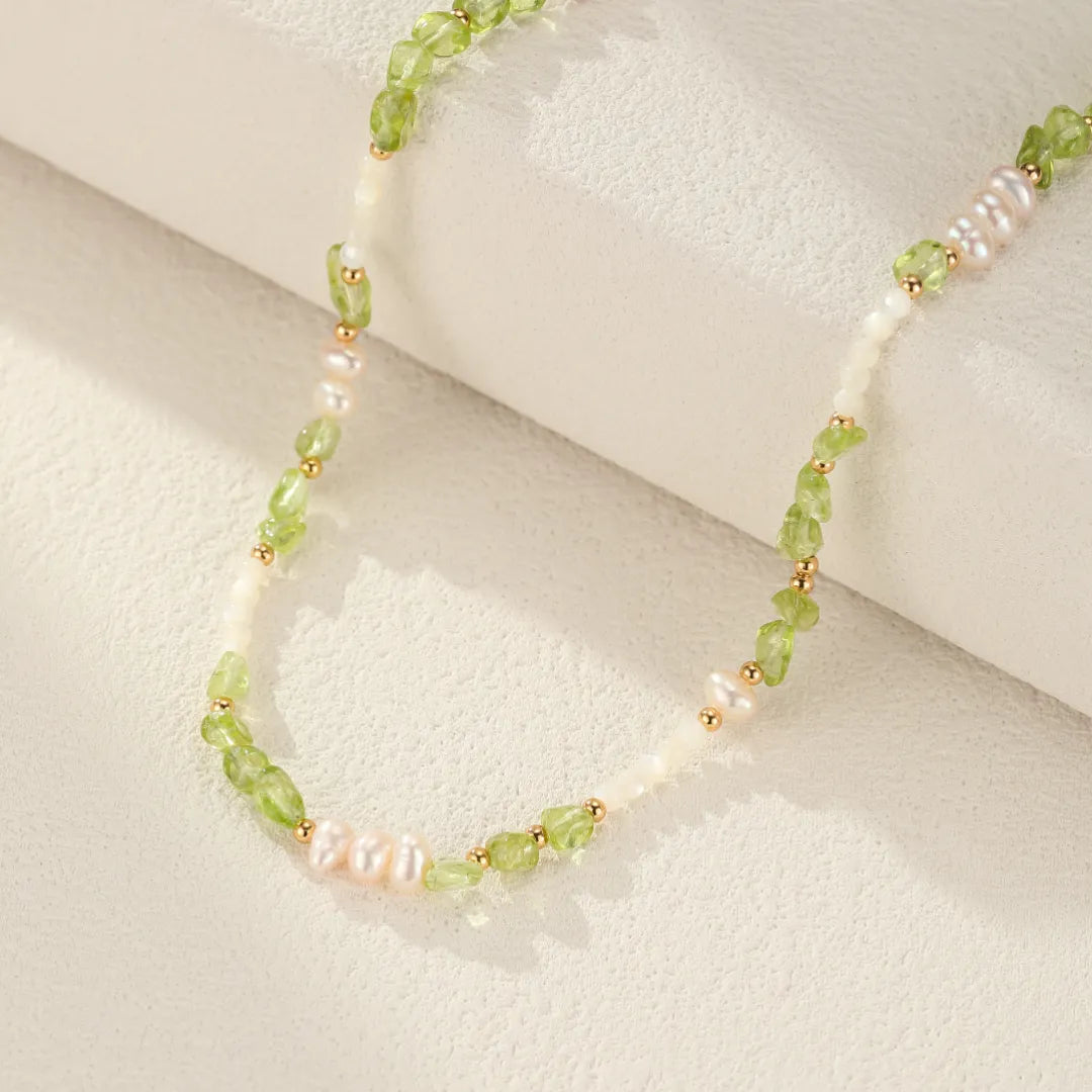 Peridot-Halskette, Perle und Muschel "Sonnen-Eleganz" vergoldet Silber
