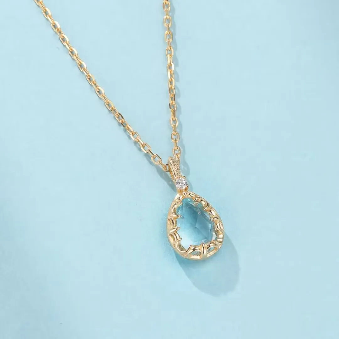 Collier Topaze "Éclat Marin" Argent Doré Or 14K