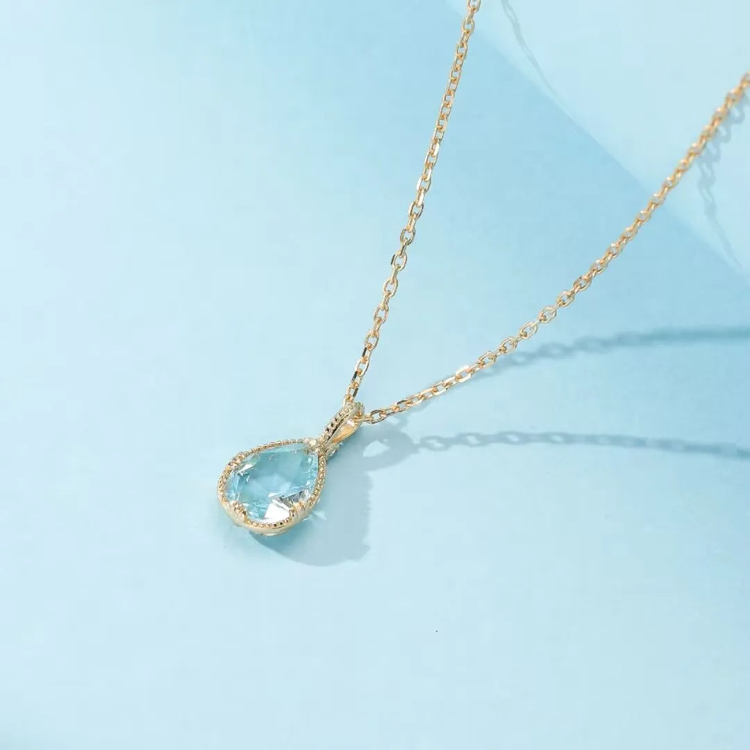 Collier Topaze "Éclat Marin" Argent Doré Or 14K