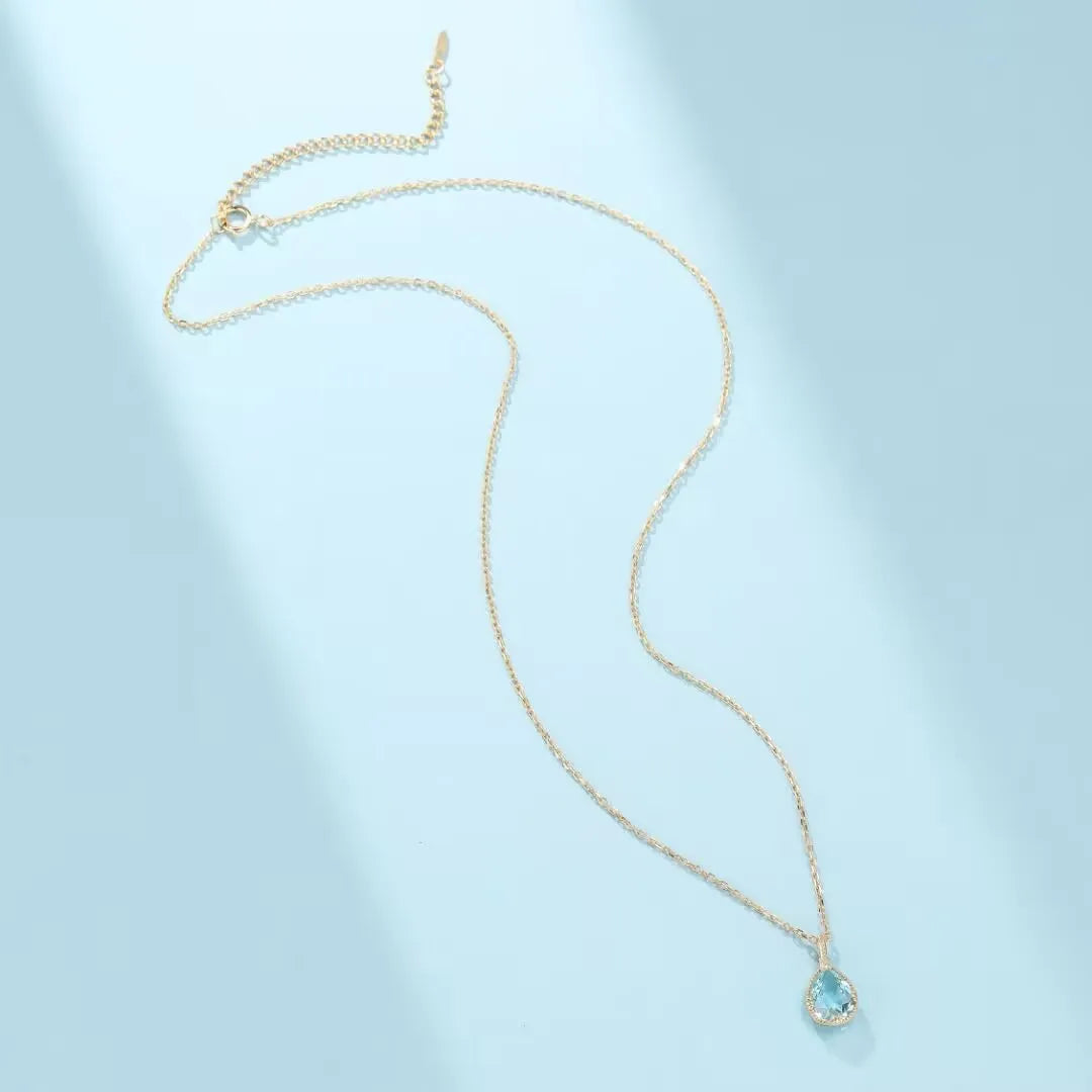 Collier Topaze "Éclat Marin" Argent Doré Or 14K