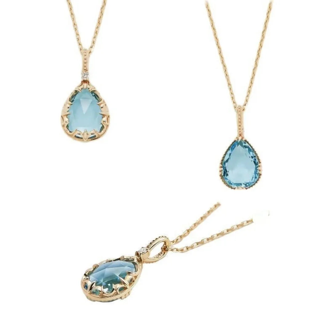 Collier Topaze "Éclat Marin" Argent Doré Or 14K