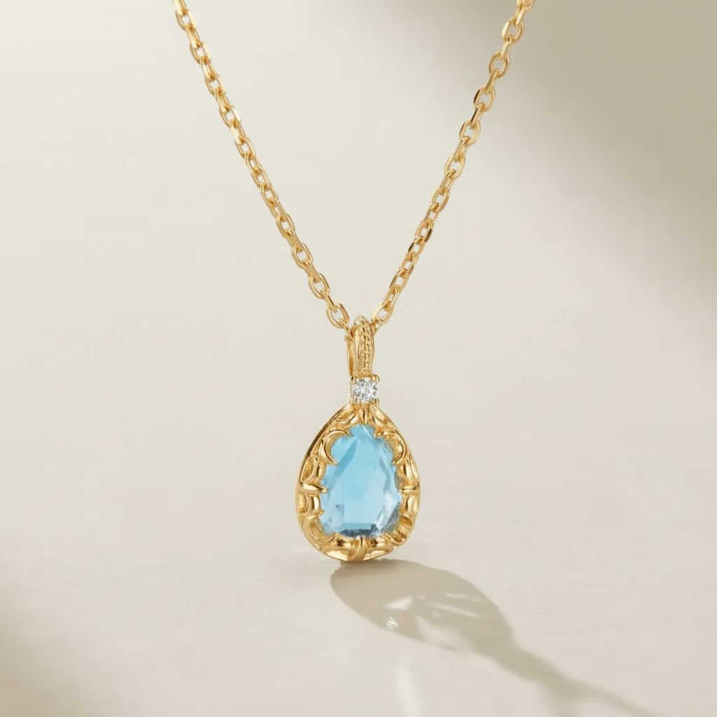 Collier Topaze "Éclat Marin" Argent Doré Or 14K