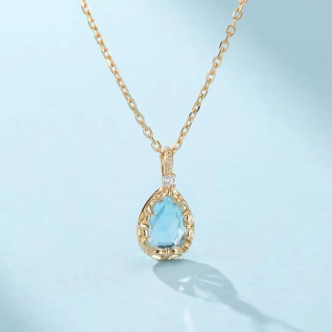 Collier Topaze "Éclat Marin" Argent Doré Or 14K