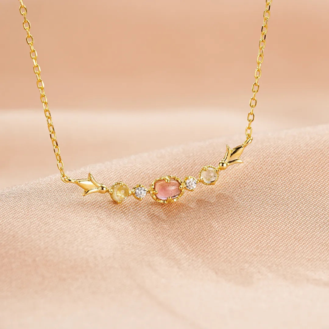 Collier Tourmaline, Topaze et Péridot "Douceur Éclatante" Argent Doré Or 18K