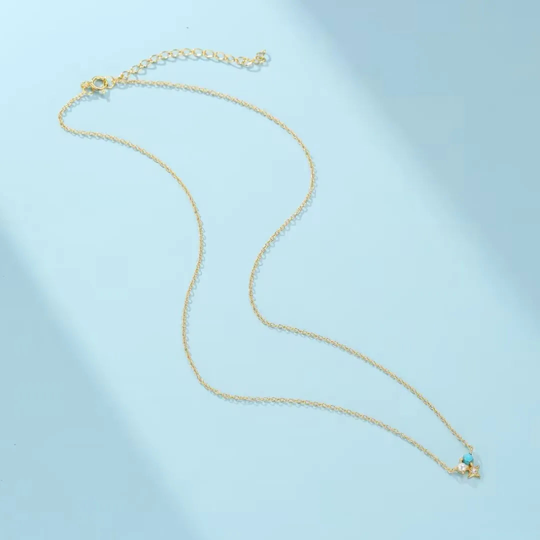 Collar Turquesa y Perla "Sabiduría Estelar" Plata Dorada