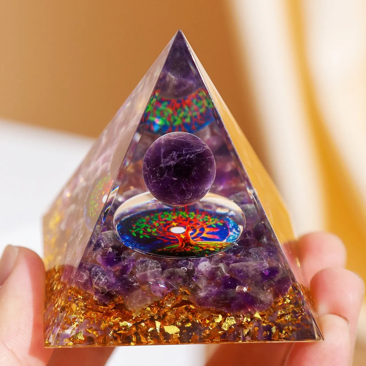 Edelstein Beruhigend - Orgonit Pyramide Lebensbaum aus Amethyst