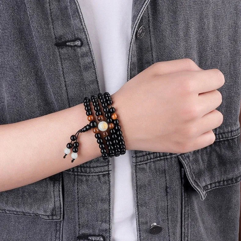 Pulsera Mala de Obsidiana y Ojo de Tigre "Fuerza Mental"