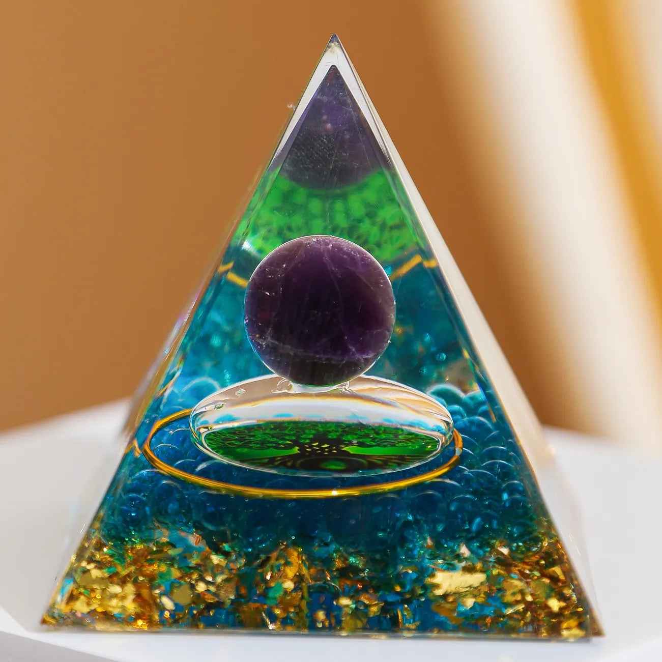 Vitalitätssphäre - Orgonit-Pyramide Lebensbaum aus Amethyst