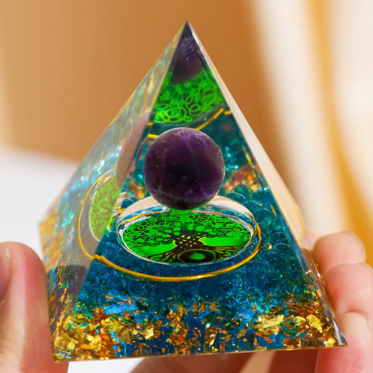 Vitalitätssphäre - Orgonit-Pyramide Lebensbaum aus Amethyst